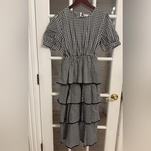 LUXE by STYLEKEEPERS Womens Black & White Gingham Print Half Sleeve Tiered Dress